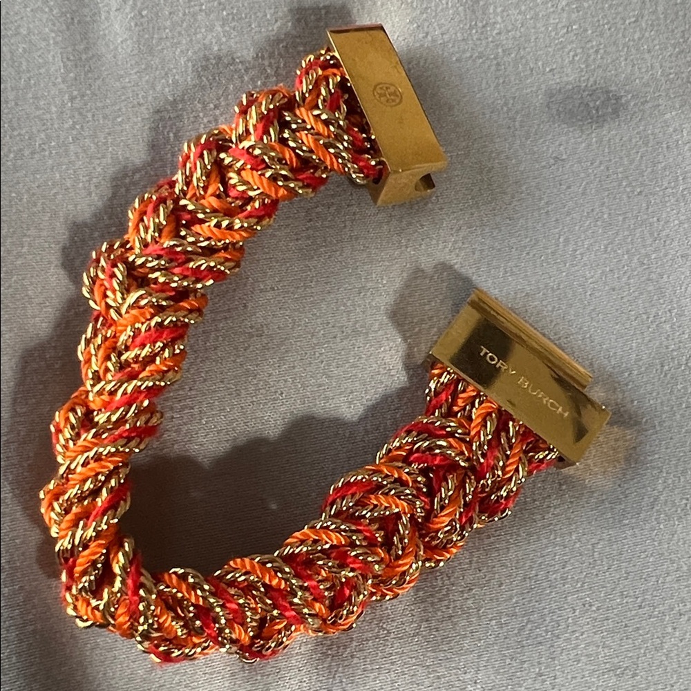 Tory Burch Gold and Orange Braided Bracelet